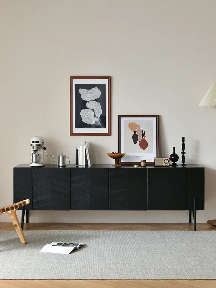 Black TV Cabinet French Retro Fishbone Pattern Locker Nordic Modern