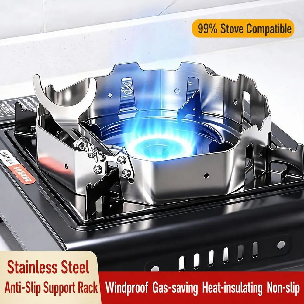 Stainless Steel Gas Stove Wind Guard Windproof Universal Flame Concentrator Ring Raised Vented Base Handle Locking Structure