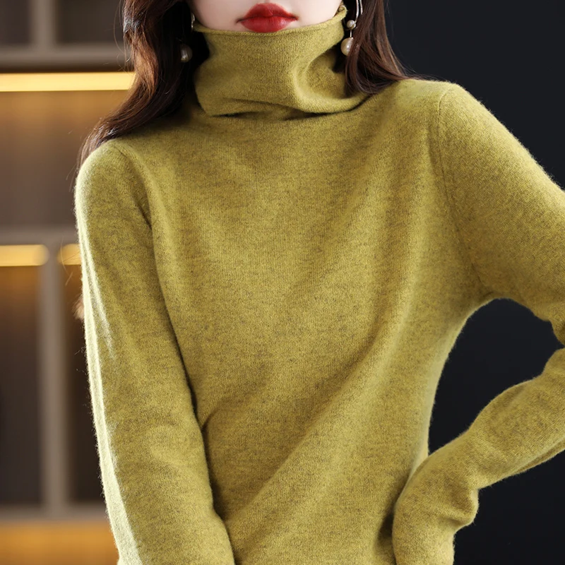 100% Pure Wool Cashmere Sweater Women\'s High Collar Pullover Casual Knit Top Autumn Winter Women\'s Jacket Korean Fashion