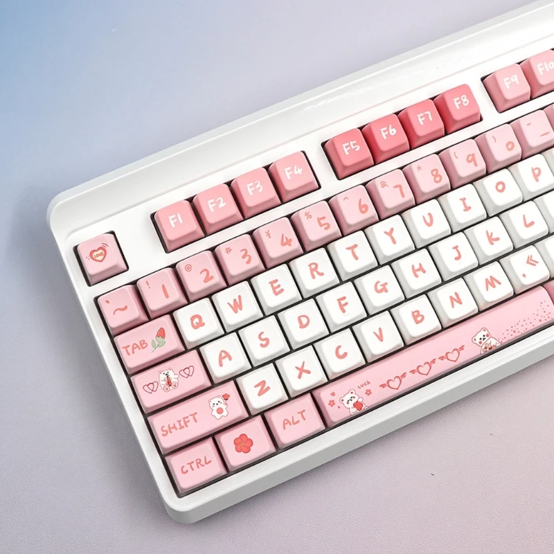 Pink Bear Tema Keycap Set para meninas, teclado mecânico Keycap, DyeSublimation, MAD, PBT, 141
