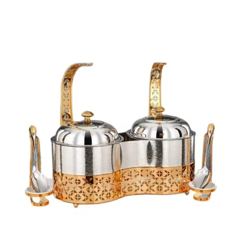 

Luxury Round Arabic Chafing Dish with Spoon Holder Buffet Food Warmer Set