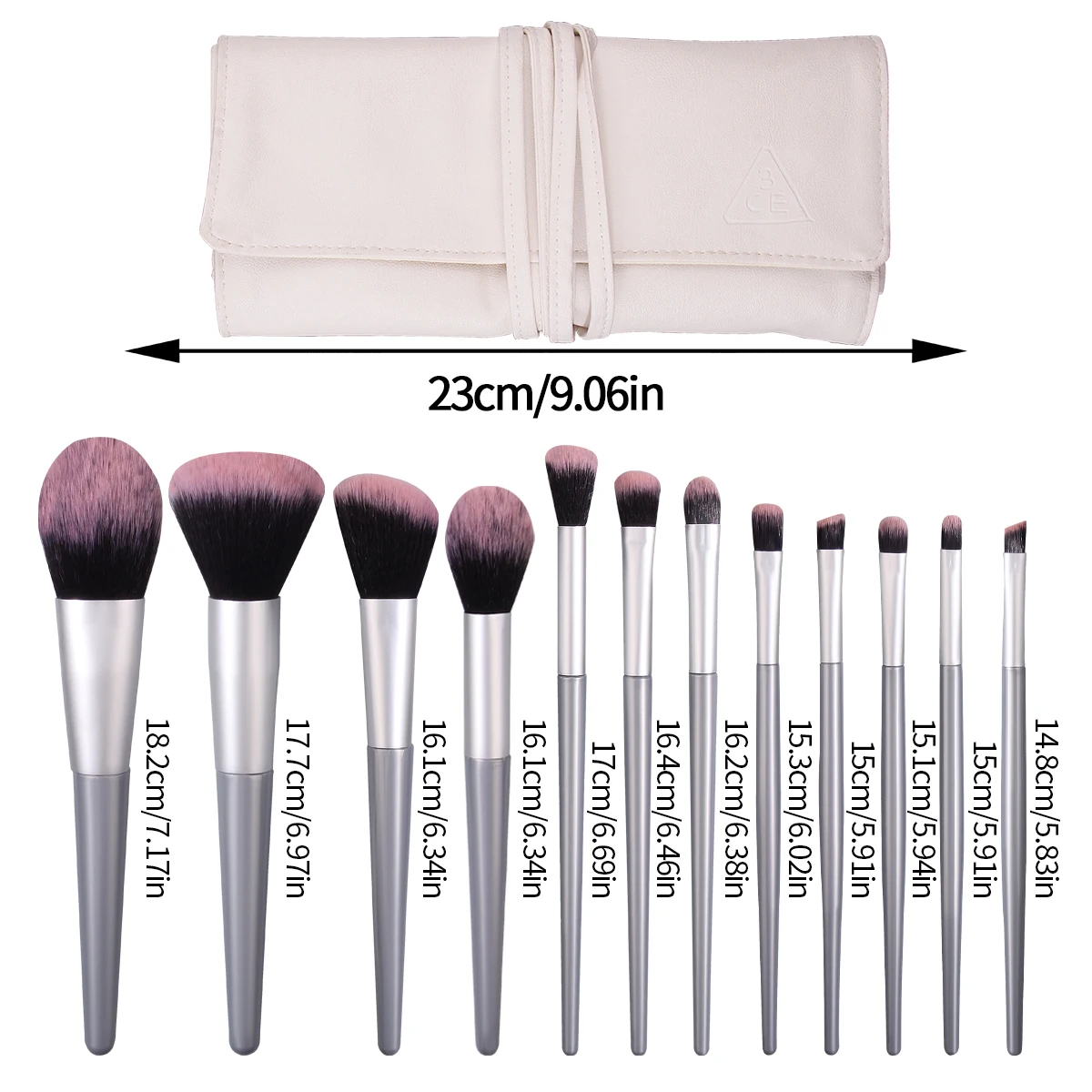Ensemble de pinceaux de maquillage polyvalents, poudre libre, blush, correcteur et fard à paupières + 1 sac de sangle pour pinceaux de maquillage portables de voyage, 12 pièces