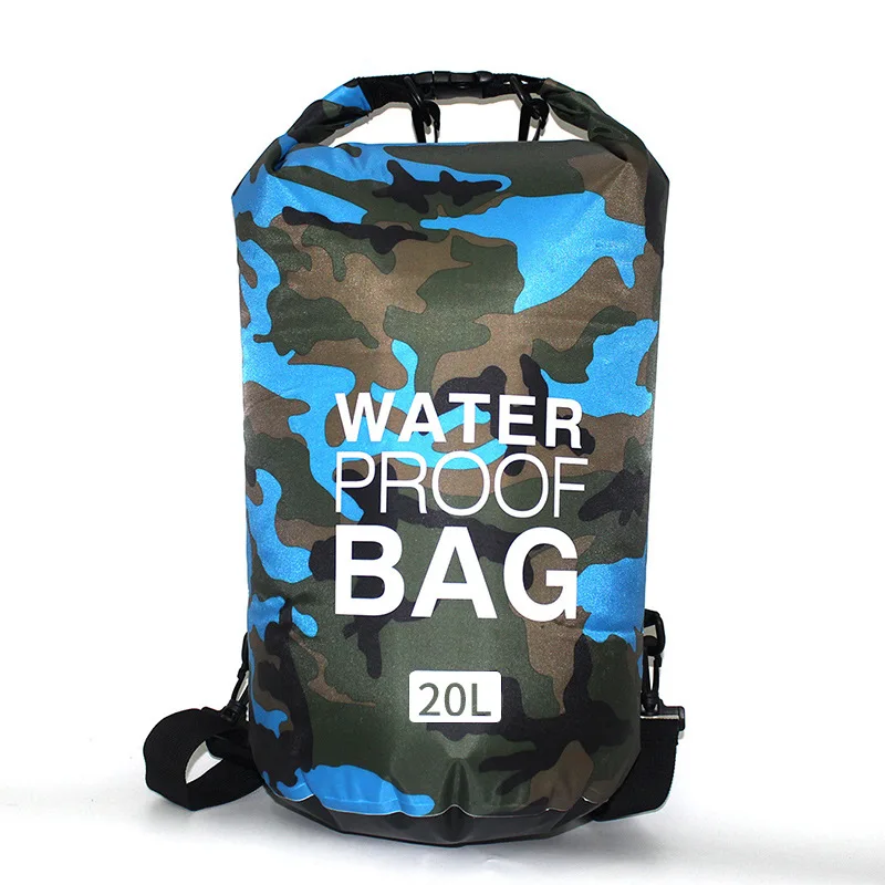 PVC Camo Drifting Waterproof Bag Single Shoulder Bucket Bag Foldable Outdoor Diving Lightweight Storage Bag