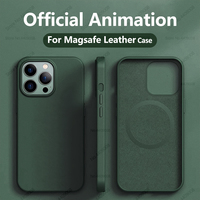 Official Leather Animation For Magsafe Case For iPhone 13 Mini 14 15 Pro Max Plus Phone Cases Magnetic Wireless Charging Cover