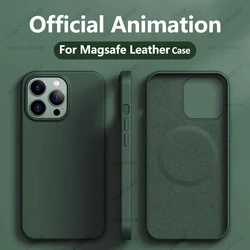 Official Leather Animation For Magsafe Case For iPhone 13 Mini 14 15 Pro Max Plus Phone Cases Magnetic Wireless Charging Cover
