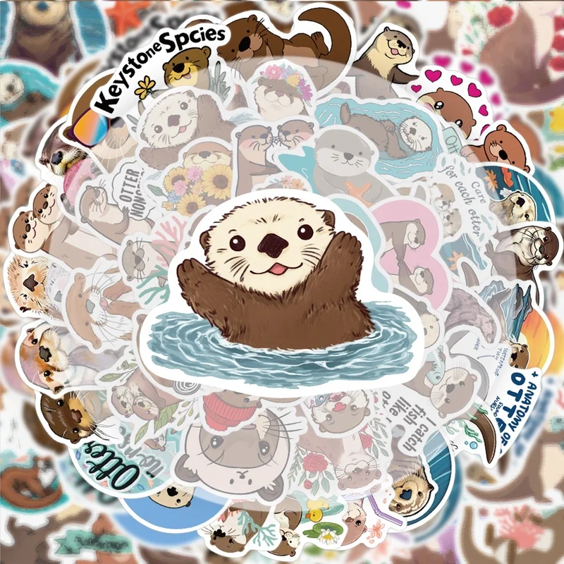 50 Cute Otter Doodle Stickers, Vibrant Sticker Decals, Multiple Styles Without Duplication, Suitable for Water Bottles, Laptops, Suitcases, Skateboards, Guitars, Party Decorations