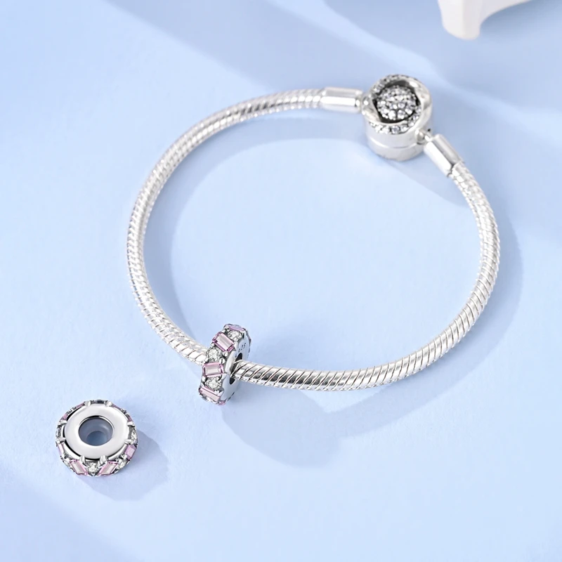 Fit DIY 925 Original Bracelets Powder Zirconium Rubber Stopper Positioning 925 Silver Charms Beads DIY Birthday Jewelry Gifts