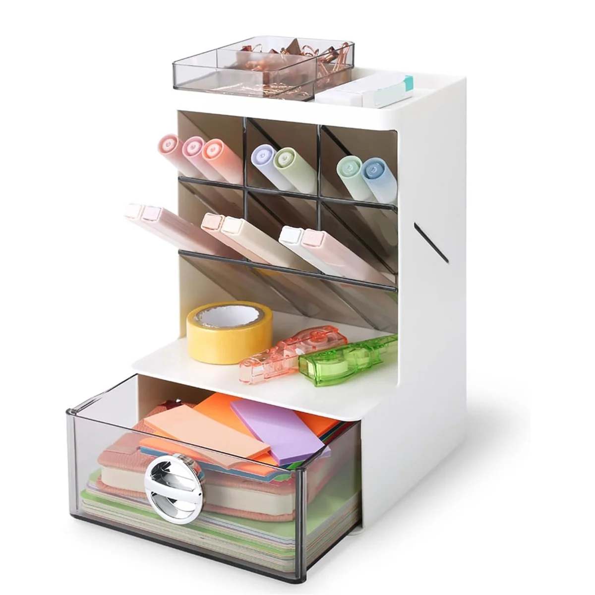 ที่ใส่ปากกาที่จัดระเบียบบนโต๊ะพร้อมลิ้นชักจัดเก็บดินสอสำหรับจัดระเบียบในสำนักงานที่จัดเก็บแปรงสำหรับโรงเรียนในสำนักงาน