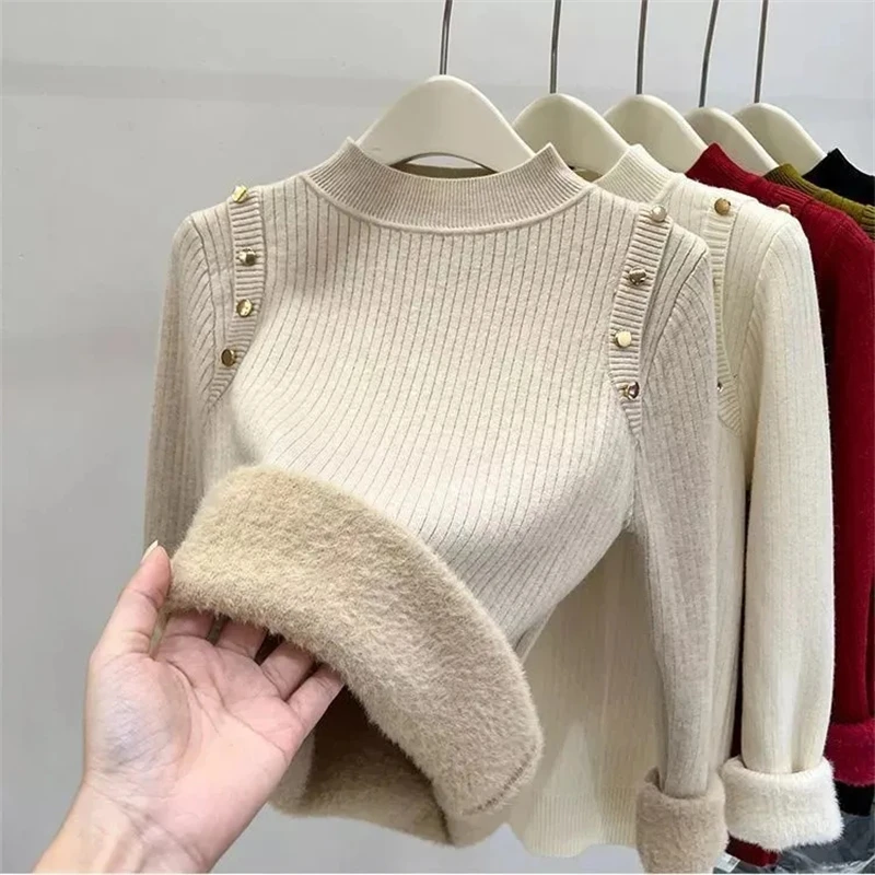 

Thicken Velvet Turtleneck Sweater Women Korean Fashion Lined Warm Sueter Knitted Pullover Slim Top Winter Jersey Knitwear Jumper