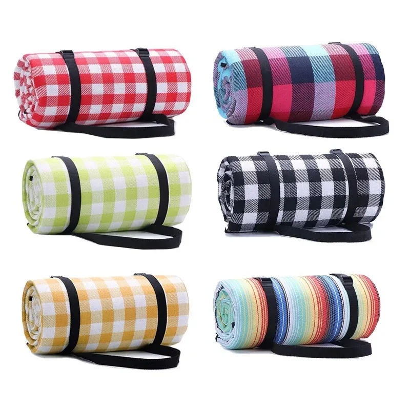 Waterproof Outdoor Picnic Mat Camping Beach Mat Colorful Plaid Stripe Rectangular Sleeping Blanket Pad Living Room Carpet Hiking