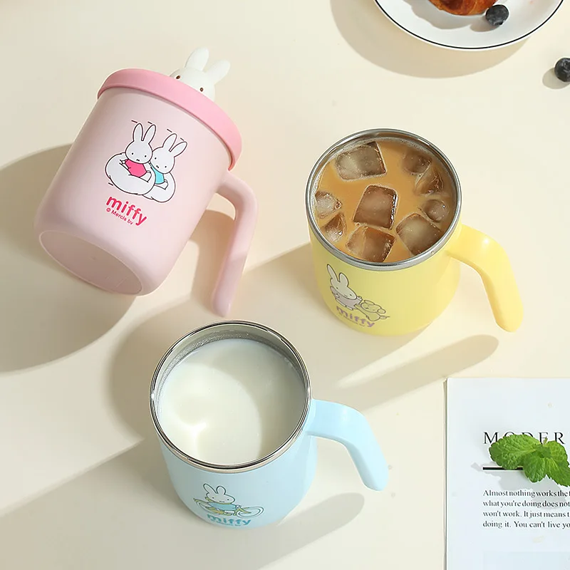

Cartoon Miffy Cup Office Home Coffee Cup Student Cute Milk Breakfast Drinking Water Outdoor with Lid Cup Friends Holiday Gift