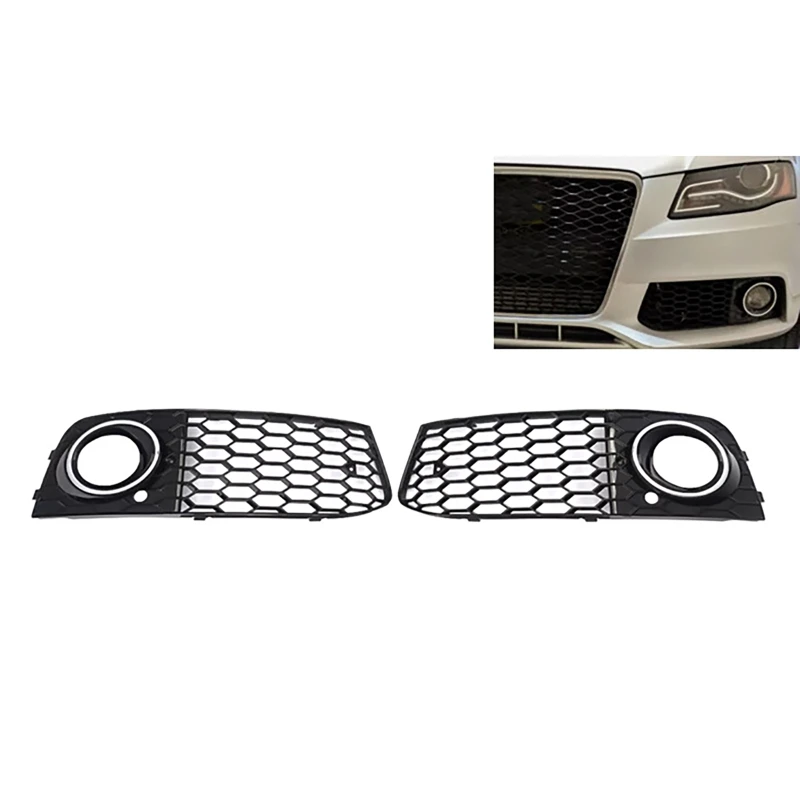 Front Bumper Fog Light Comb Grilles For Audi A4 B8 RS4 Style Refitted 2009 2010 2011 2012 Grill ABS Grille Car Part Intake Cover