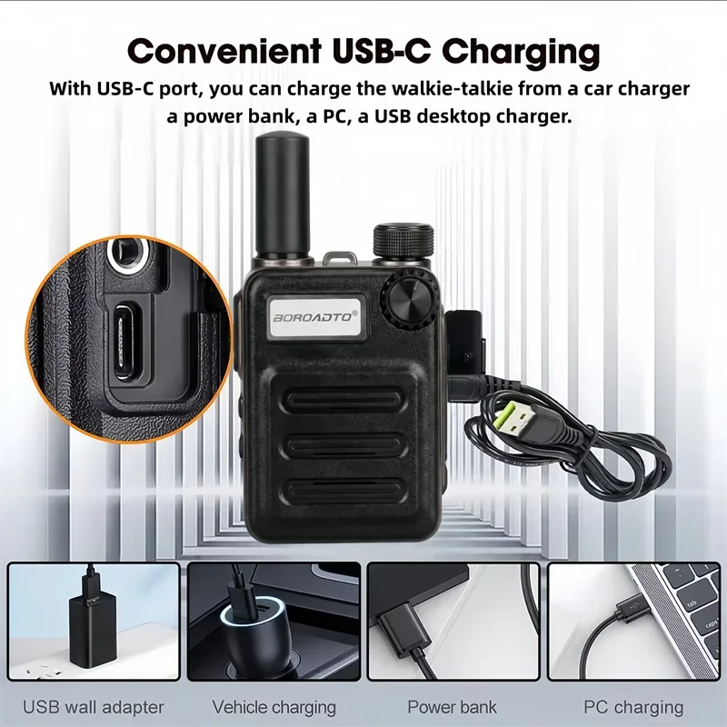 Portable Slim 2PCS Mini Walkie Talkie Rechargeable PMR UHF Long Range Two-Way Radio for Hotel Restaurant Hunting Boutique Store