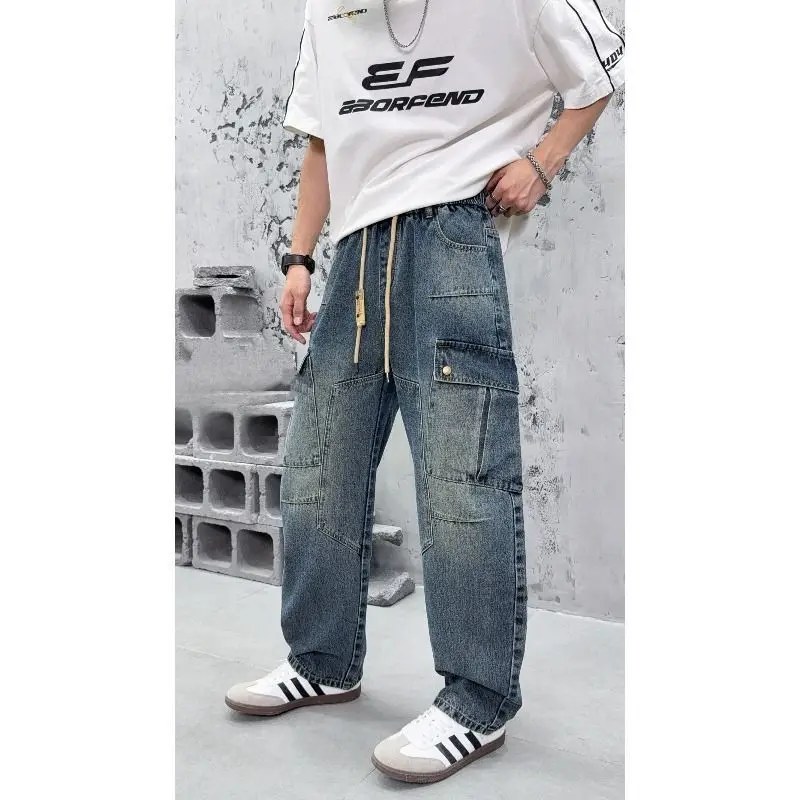 

SENSIR американский стиль осень High Street ретро стираная морщинистая новая рабочая одежда джинсы свободные прямые повседневные