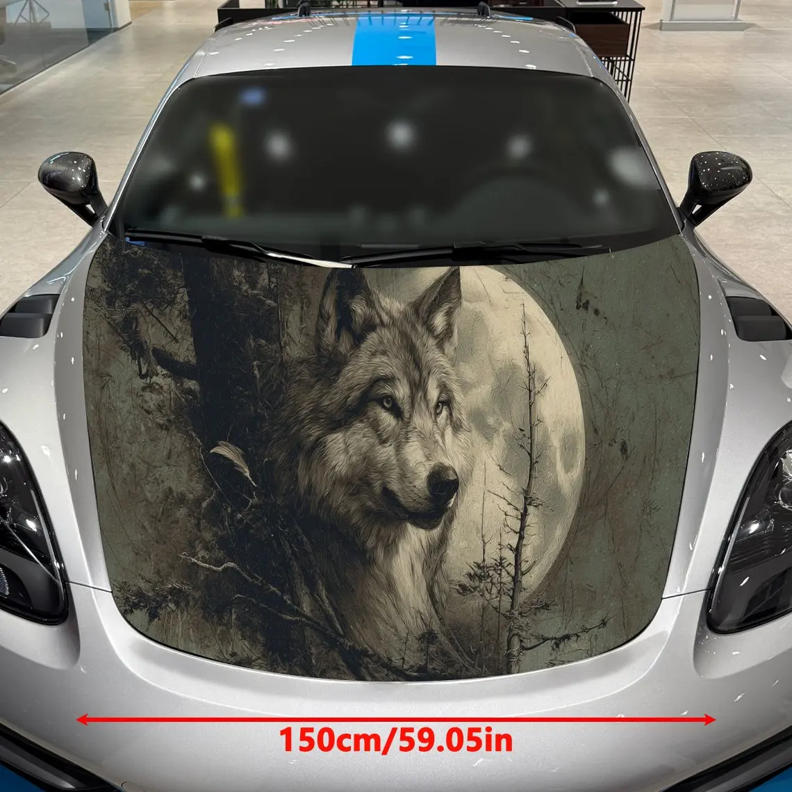 A withered tree under the full moon, a wolf Car Hood Vinyl Stickers Car Surface Protection Decal Car Decoration Cover Vinyl Wrap