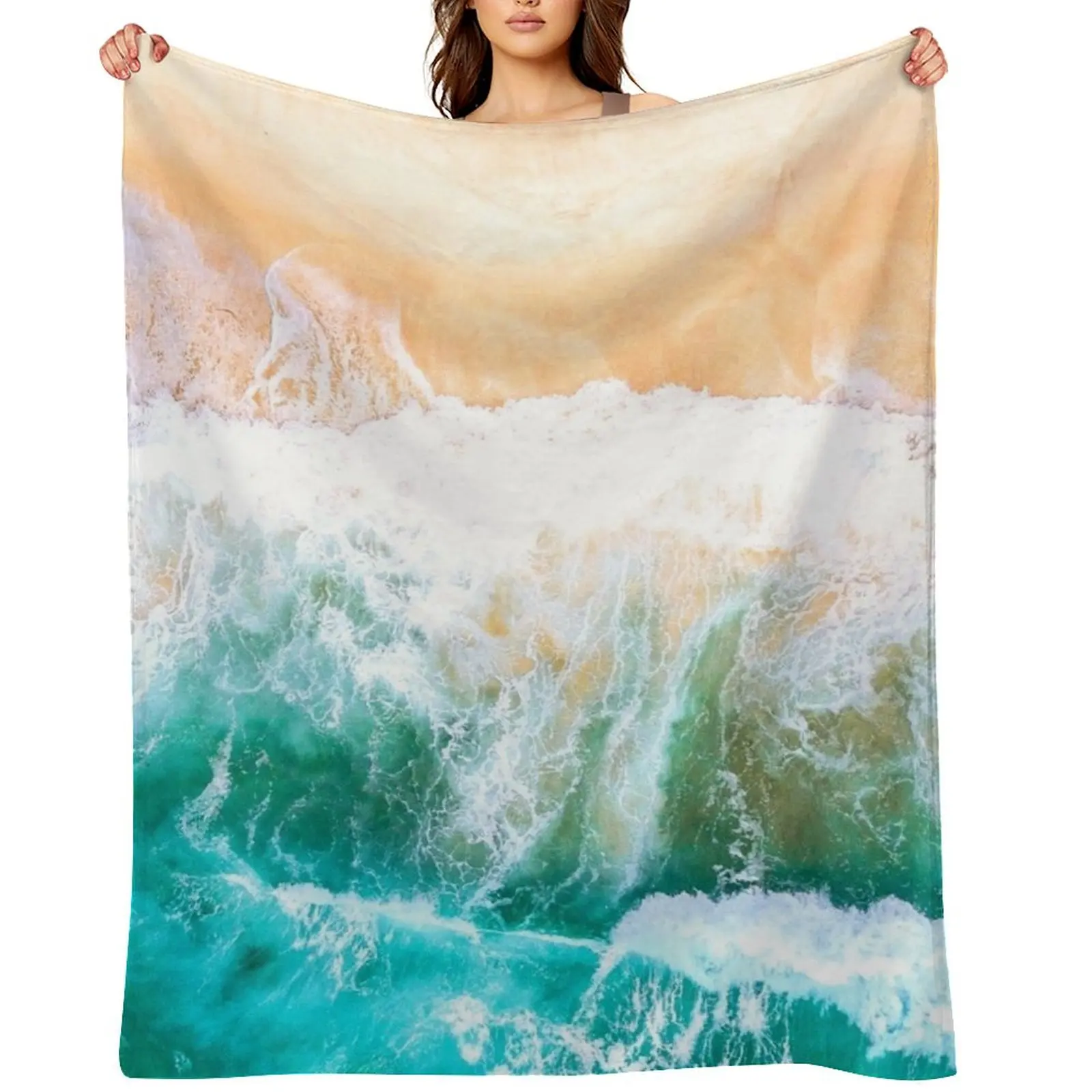 

The hot sand of a tropical beach cooled by the blue waves of the cold ocean Throw Blanket Softest Sofas Blankets