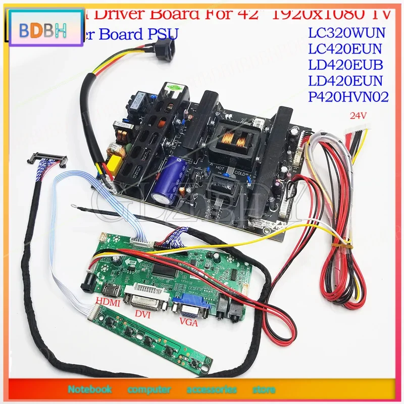 Placa controladora de pantalla LCD para TV, compatible con LC420EUN P430HVN01.4 1920x1080 51P LVDS DVI HDMI VGA, placa controladora LCD, monitor, pantalla, fuente de alimentación.