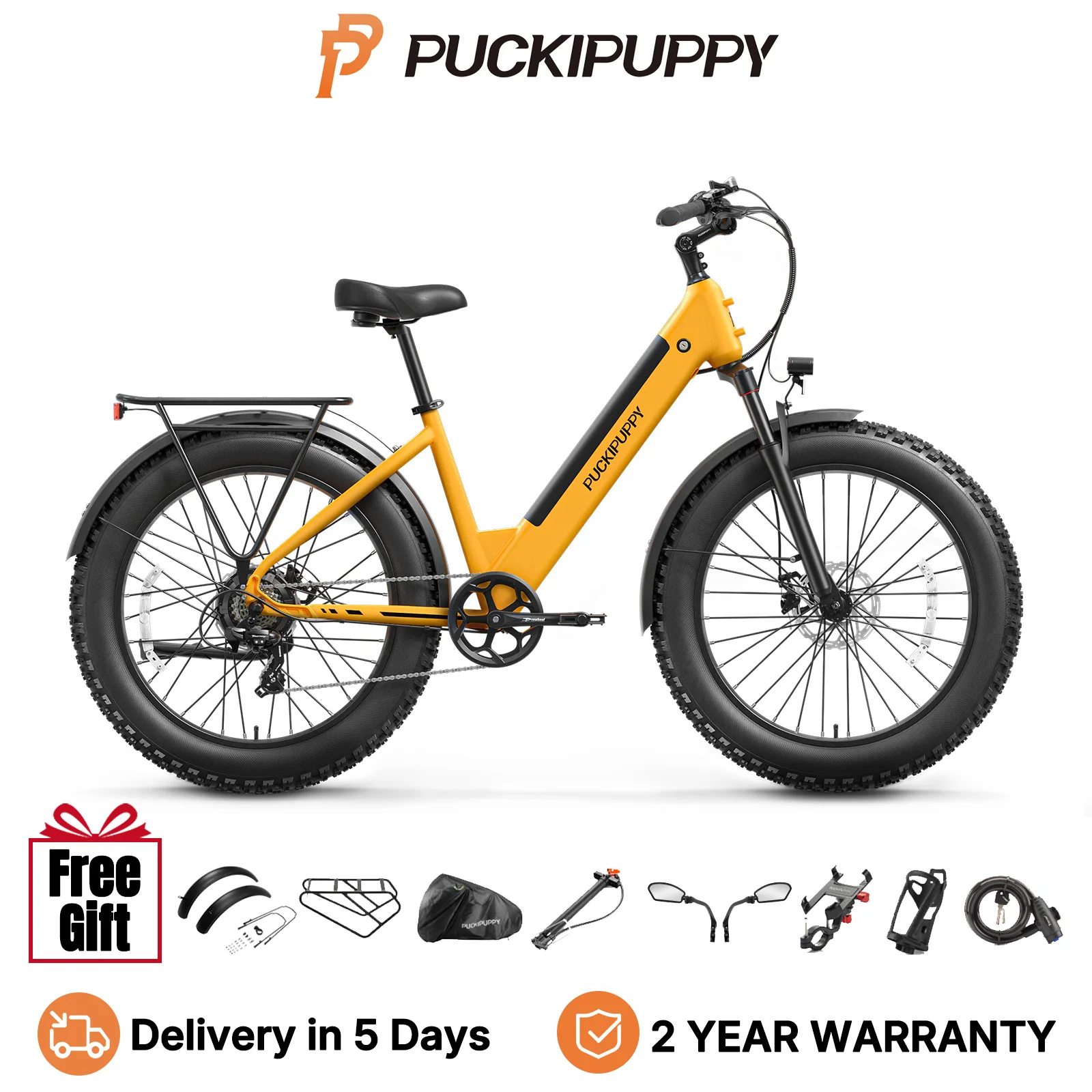 

PUCKIPUPPY Samoyed Electric Bike for Adults 960W Peak 48V 15AH Battery Electric Bicycle 26" Fat Tire Commuter Commuter E-Bike
