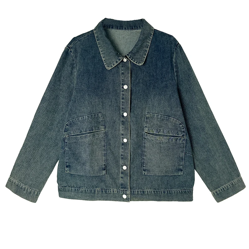 

Художественный повседневный джинсовый топ в стиле ретро, женский свободный длинный све-топ на одной пуговице нестандартной формы с двойной булавкой для осеннего сезона