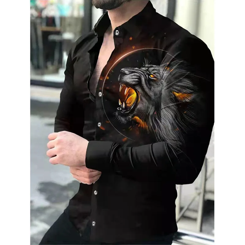 Men's Starry Sky Natural Geometric 3D Print Long Sleeve Lapel Shirt Gradient Design Hawaiian Beach Casual Shirt Outside Wear