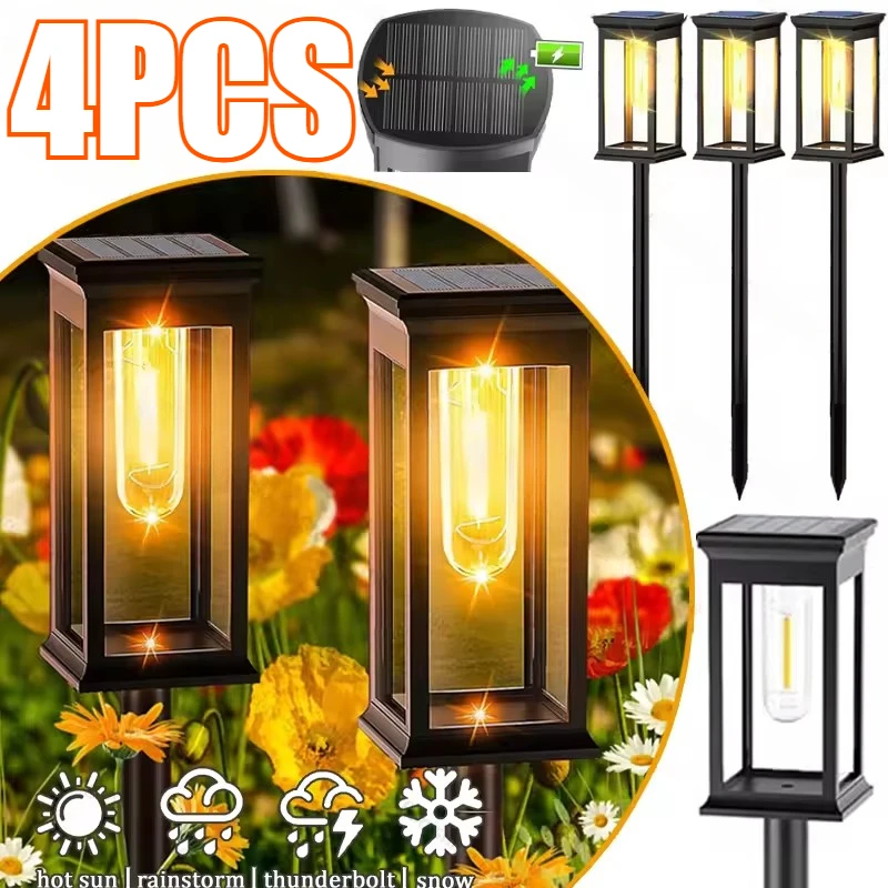 

4Pcs Solar Pathway Lights IP65 Waterproof Solar Powered Tungsten Lighting LED Pathway Lights for Villas Gardens Patios Landscape