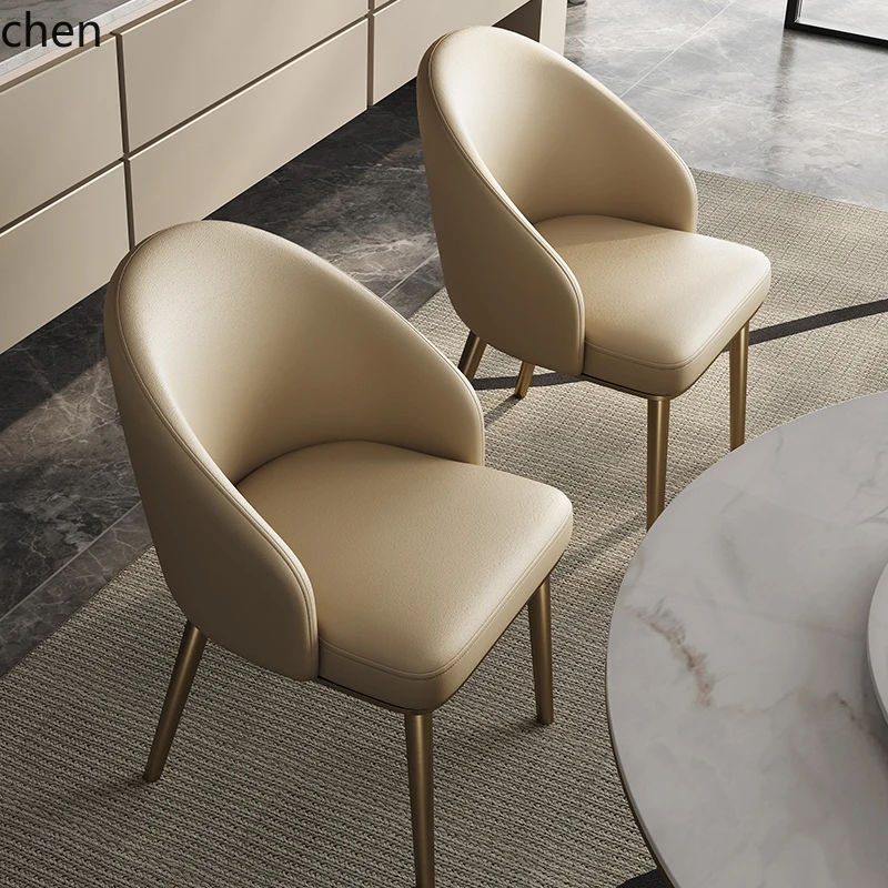 HXL Genuine Leather Dining Chair Simple Restaurant Top Layer Cowhide Soft Cushion Backrest Dining Chair