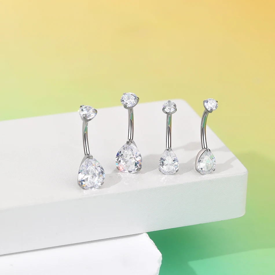 1pc Titanium Internally Threaded Belly Piercings Jewelry Teardrop Shape Zircon Belly Button Ring Navel Piercing