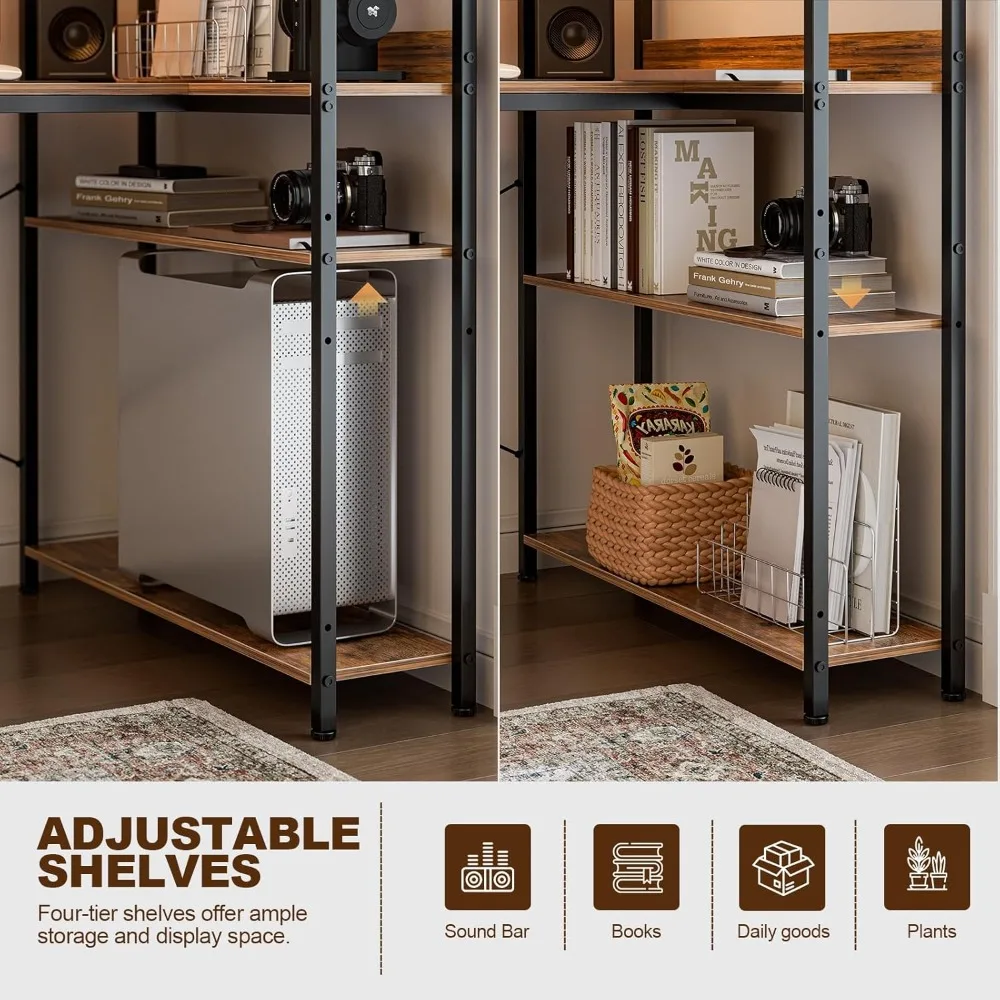 40 Inch Corner Computer Desk with Reversible Storage Shelves for Home Office and Study