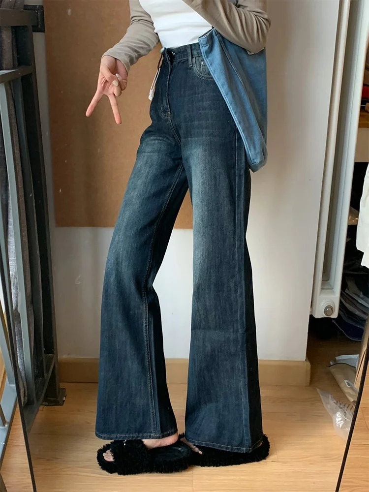 تأثير التخسيس واسعة الساق الجينز عالية الخصر الأمريكية Sle المرأة فضفاضة مستقيم فضفاض الجينز مايكرو متوهج بنطلون لباس غير رسمي