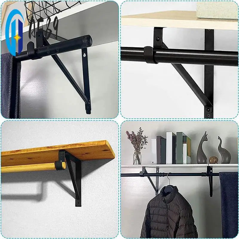 

AF89-4PCS Heavy Duty Black Closet Rod Brackets For Home And Closet Decor, Wall Mount Closet Pole Supports Bracket Hook