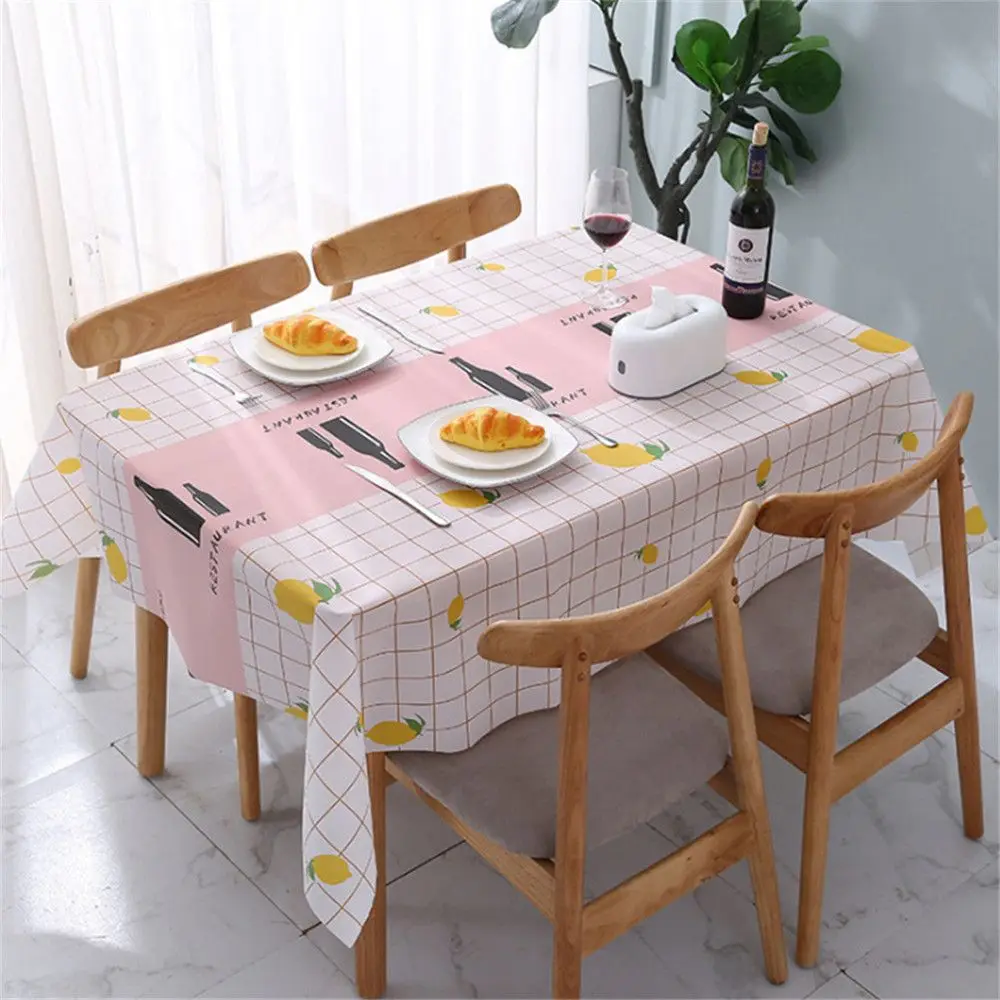 Plastic PVC Waterproof Oilproof Kitchen Dining Table Colth Rectangula Grid Printed Tablecloth Cover Mat Oilcloth Antifouling