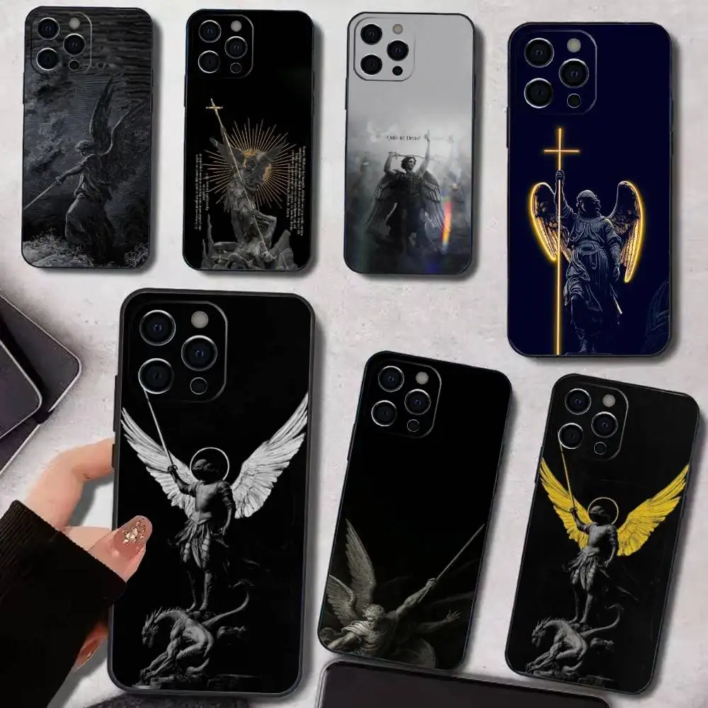 

A-Archangel M-Michael Cross Phone Case For iPhone 17,16,15,14,13,12,11 Plus,Pro Max,XS,Soft Silicone Black Cover