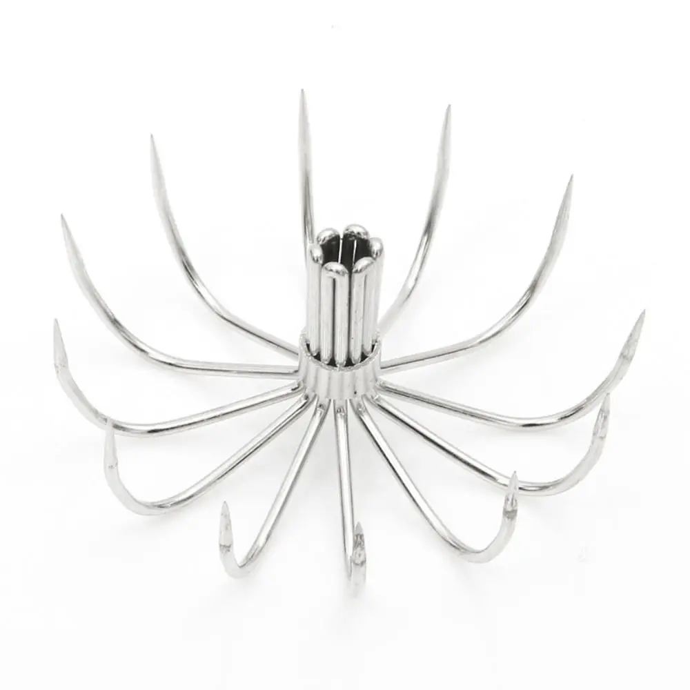 10 Uds. Ganchos de señuelo de calamar y pulpo de acero inoxidable, gancho de remolque de sepia multigarra plateada, gancho DIY para paraguas