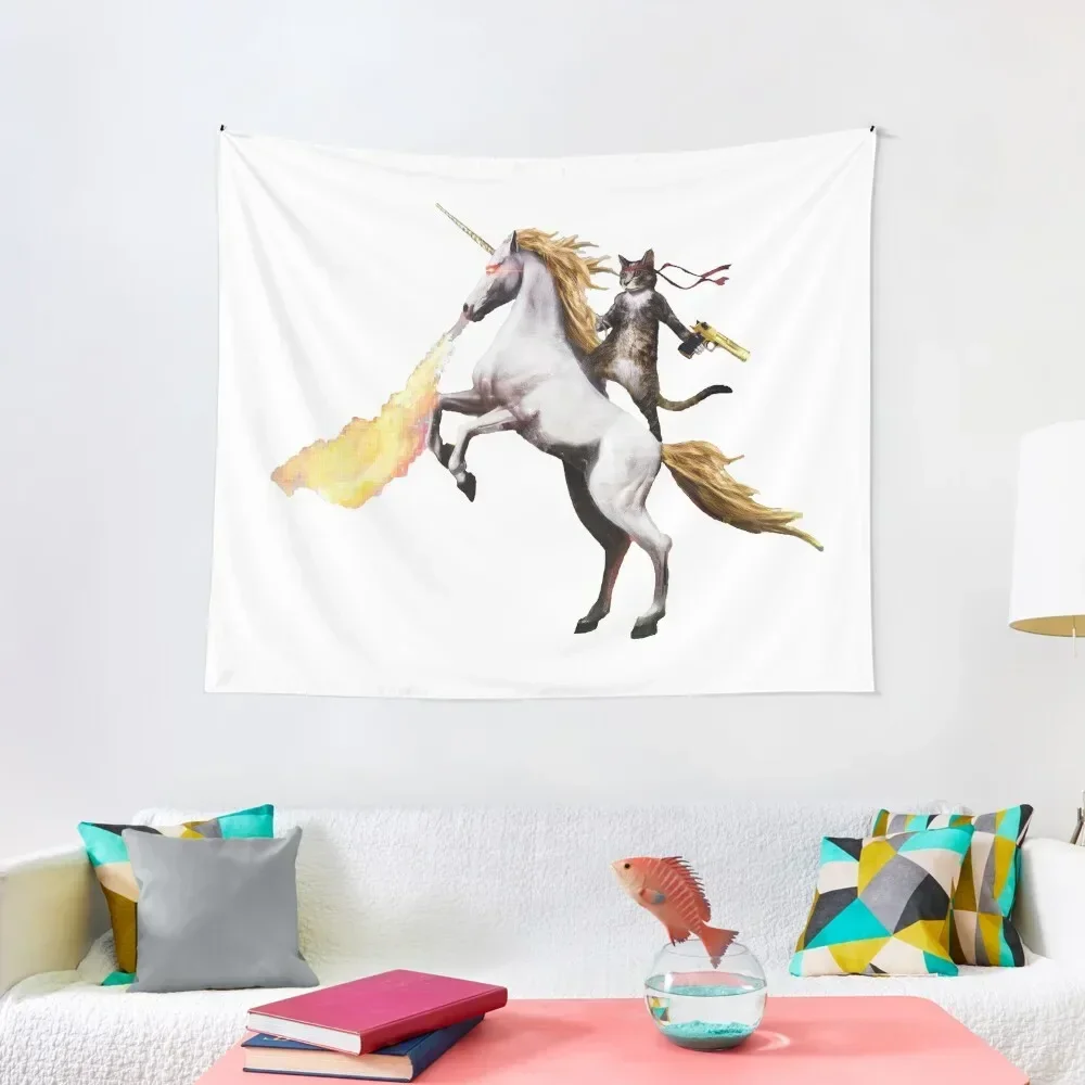 

Cat Riding Unicorn Tapestry Aesthetics For Room Bedroom Organization And Decoration Wall Hanging Decor Tapestry