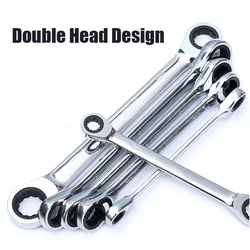 1pcs 8-27mm Chrome Vanadium Ring Double Head Ratchet Wrench Reversible Ratchet Combination Spanner Set