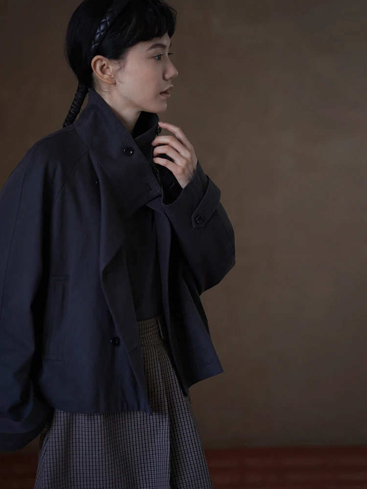 

Хакикики Miss Boston Brie Sle женское пальто свободного покроя с воротником-стойкой верхняя одежда для похудения повседневная мода хлопок Lenzing