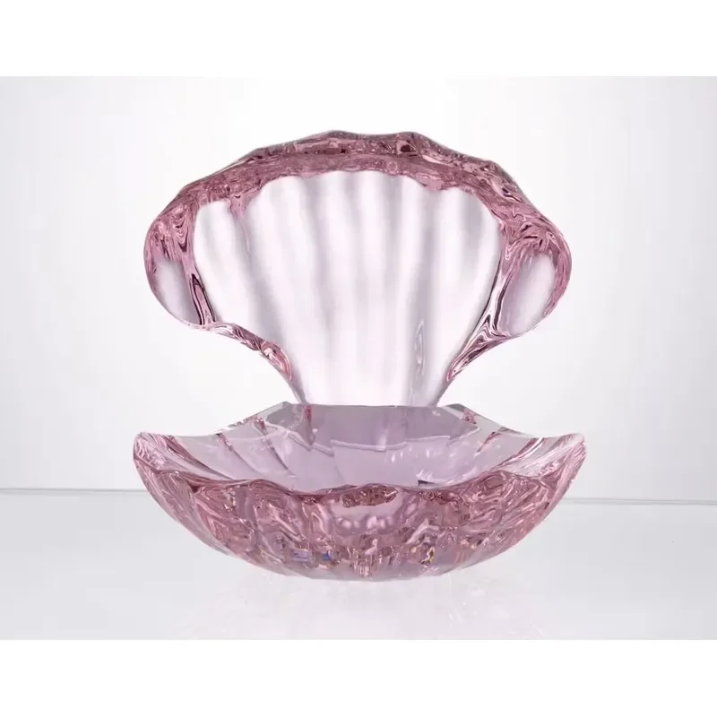 Elegant Pink Crystal Shell Display Stand Modern Art Glass Engraving Tray for Jewelry Cosmetics Storage Home Decoration Gift