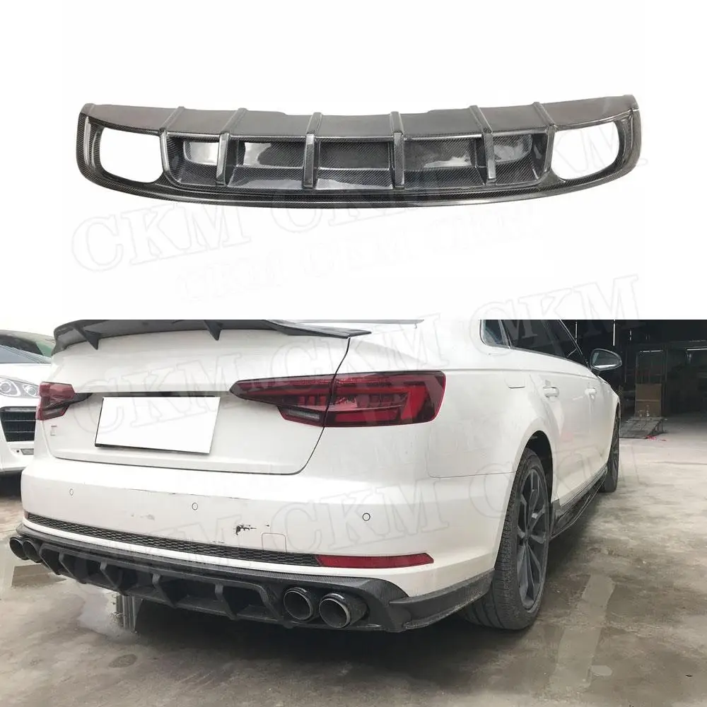 

Carbon Fiber Rear Diffuser Spoiler For Audi A4 Sline S4 B9 2017 2018 FRP Black Bumper Lip Aprons Guard Car Styling