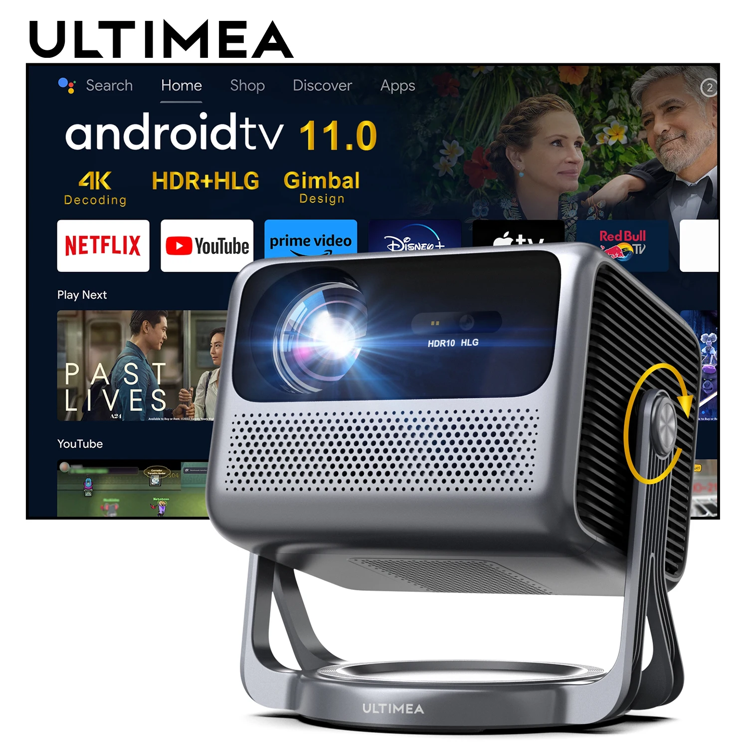 

ULTIMEA Full HD Smart Projector Android TV 11.0 with Netflix,4K Support Movie Projector with 90° Gimbal, Home Theater Projectors