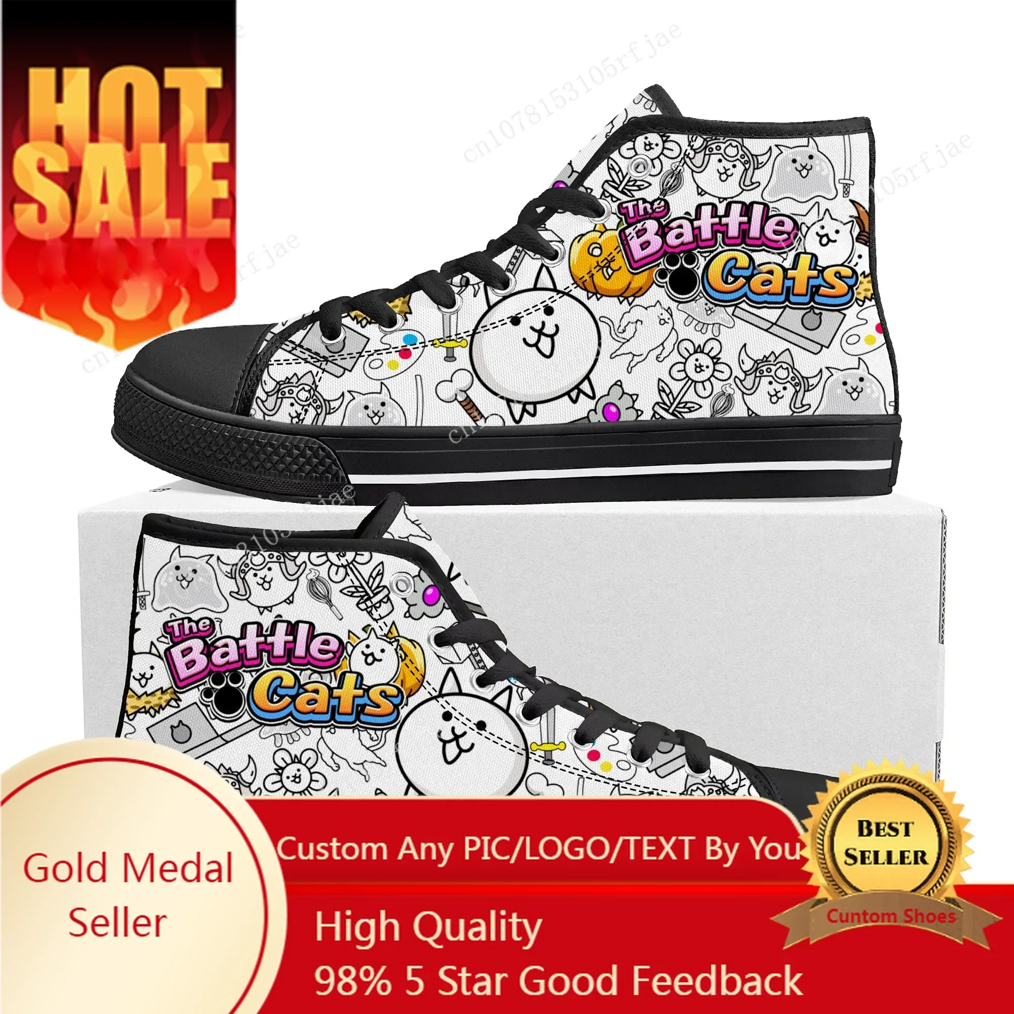 The Battle Cats High Top Sneakers Cartoon Game Men Women Teenager Fashion High Quality Canvas Sneaker Custom Built Couple Shoes