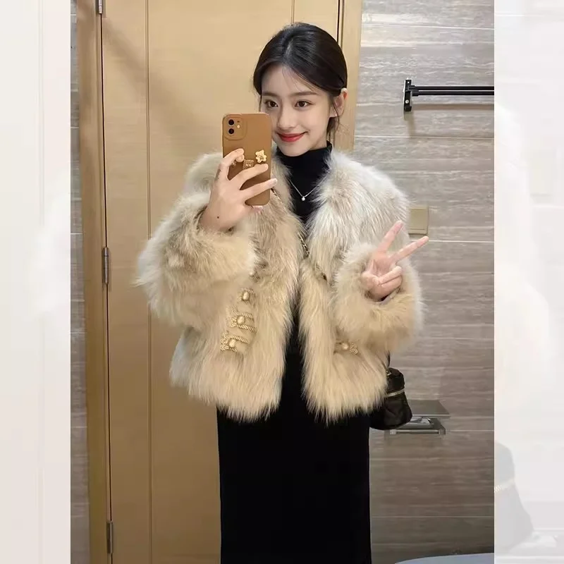 2024 Women's Autumn Winter New Popular Environmental Protection Fur Top Rich Family Thousand Gold Small Fragrant Wind Plush Coat