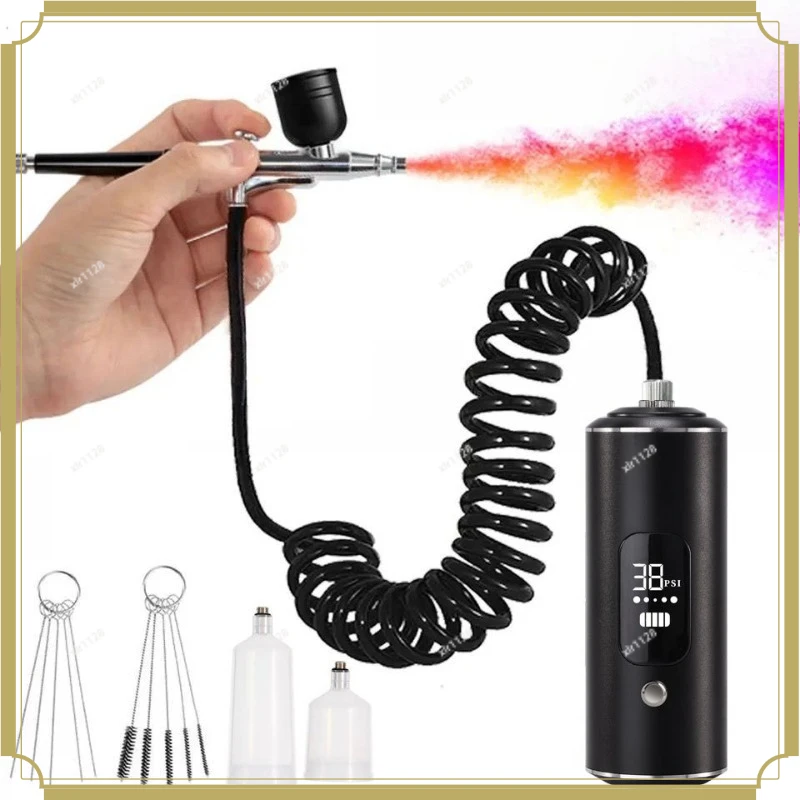 Air Compressor Kit with Electric Spray Gun for Art Painting Coloring Oxygen Injection Tool