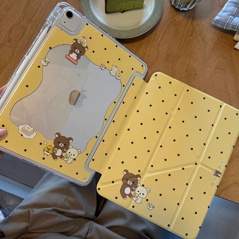 

Желтый чехол с медведем в горошек для iPad Pro 11 M2 M3 M4 M5 A16 2025 Air4 5 6 7 12.9/13/9.7/10.2/10.5/9.7 дюймов 5-го, 6-го, 7-го, 8-го, 9-го, 10-го, 11-го поколений