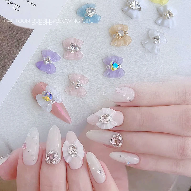 

50pcs/Lot Korea Shinny Heart Pearl Nail Art Charms 14*12.5mm Jewelry Sticker Pearls Diamond Decorations For Nails Design B073