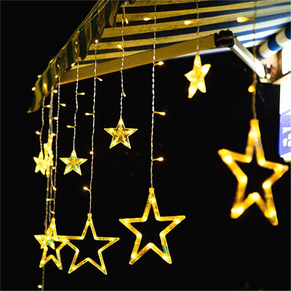 

LED Curtain 2.5M 138 LED Moon Star Fairy Lights Christmas Star String Light Garland For Wedding Home Party Birthday Decoration