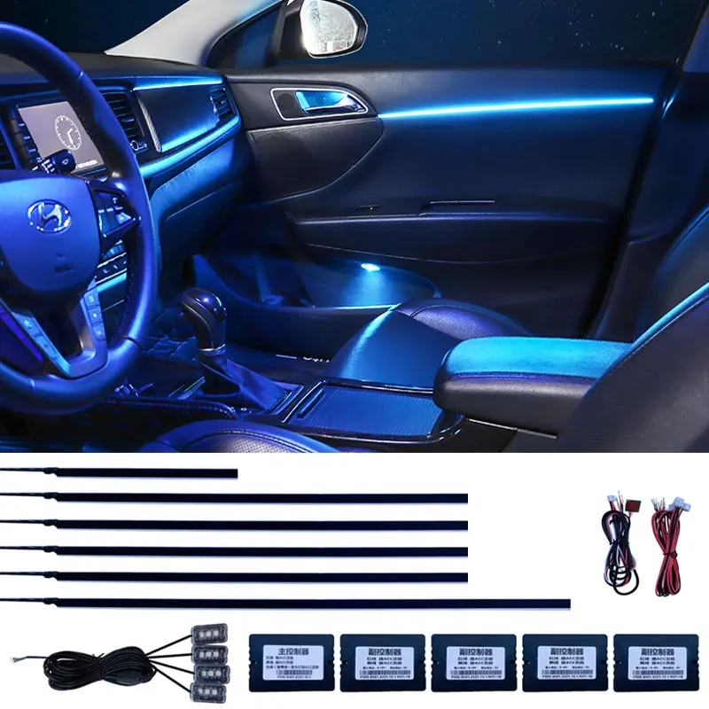 

10 in 1 Full Color Car Interior Acrylic Strip Backlight Symphony Car Ambient Lights RBG 64 Color Aoto Decoration Atmosphere Lamp