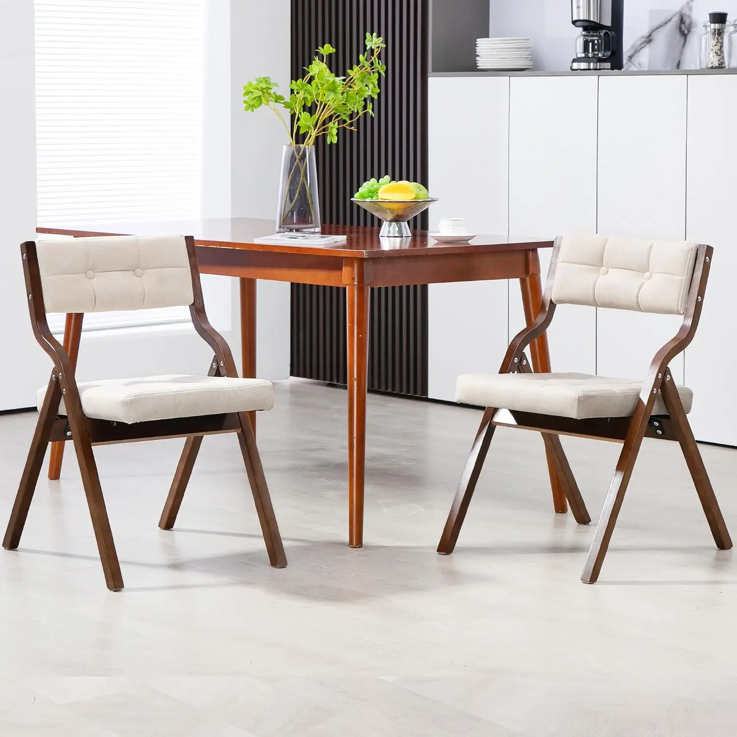 Folding Chairs with Cushion, 2 Pack, Camel | Portable and Assembled Seat for Guests Kitchen Office Wedding and Party, Camel