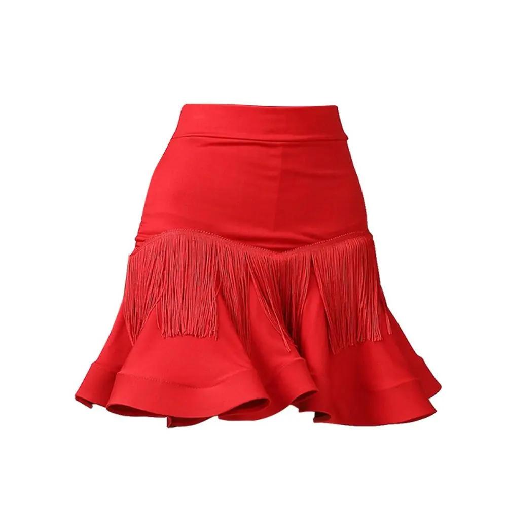 Kwastje Latin Dans Rok Korte Professionele Ballroom Dans Rok Toneelkostuum Chacha Danskleding Samba Dansrok voor Vrouwen