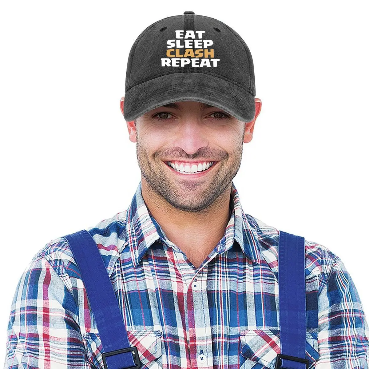 أسلوب حياة "Eat Sleep Clash Repeat" - رسم تحت عنوان لقبعة بيسبول مغسولة ذات طابع خفيف - قلب - و - ثقافي