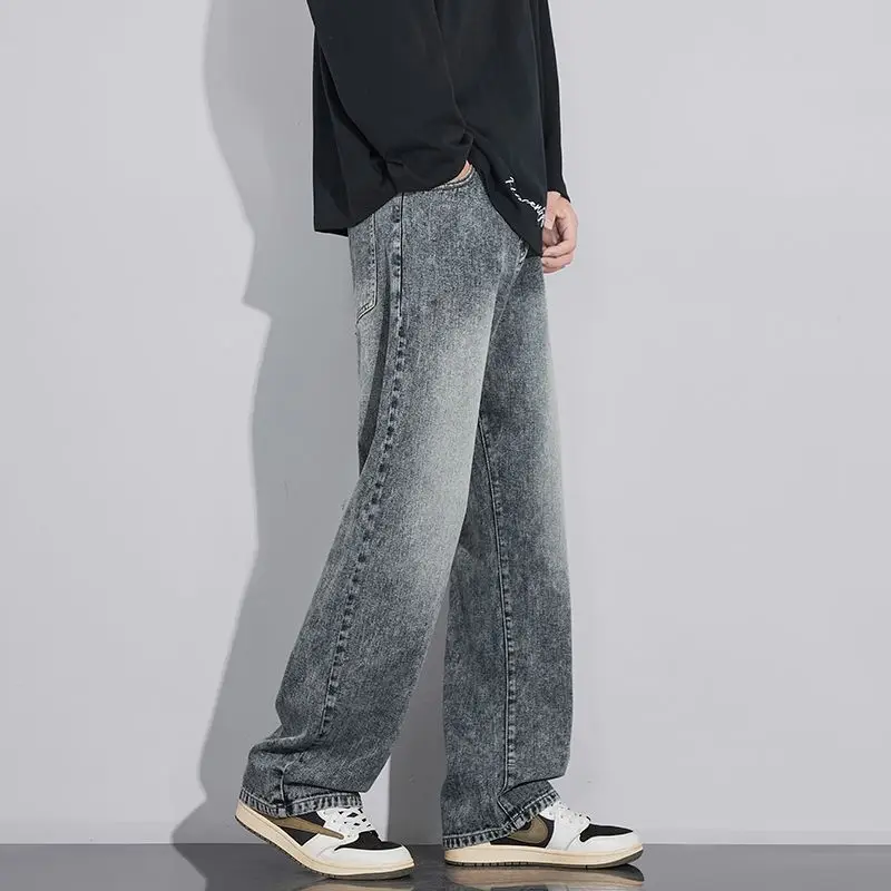 القطن فضفاض الرجال واسعة الساق الجينز الخريف فضفاض الشارع الشهير موضة الكورية مستقيم غسلها سراويل جينز ملابس عالية الجودة ماركة